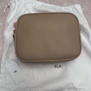 ELA Taupe Pebbled Leather Crossbody Bag
